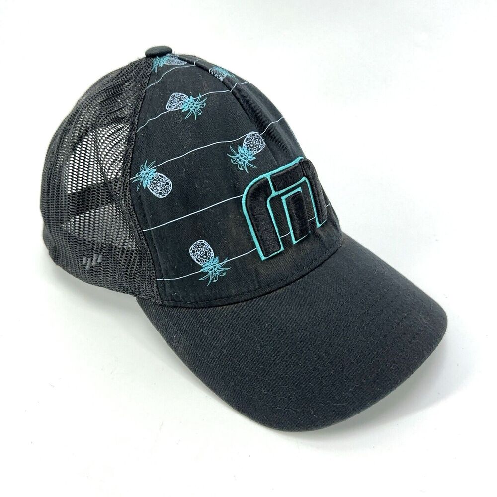Travis Mathew Mens Adjustable Logo Black Golf Hat Cap Snapback Mesh Back